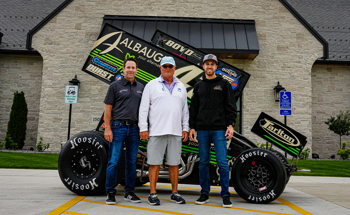 Dennis Albaugh with Carson Macedo and Philip Dietz in front of the Jason Johnson Racing No. 41