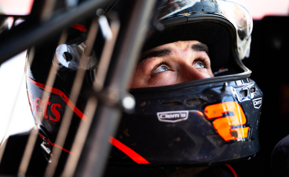 David Gravel looks out from his helmet