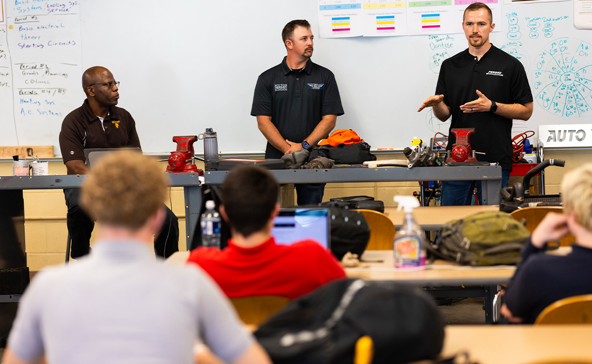 Chase Dietz and Brock Zearfoss helping teach a Milton Hershey School class