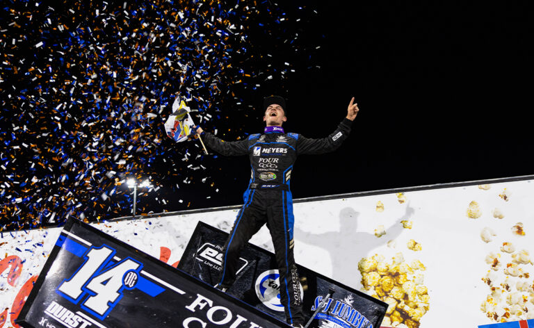 Corey Day celebrates with a full wing dance