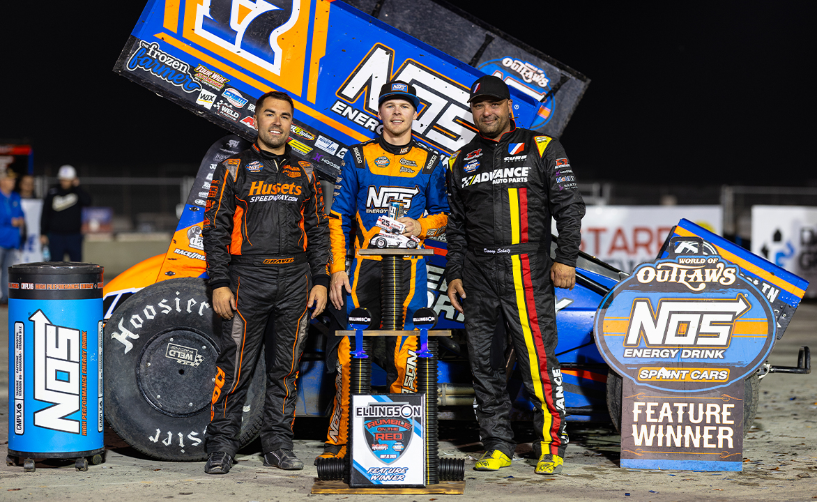 Podium finishers Sheldon Haudenschild, David Gravel, and Donny Schatz