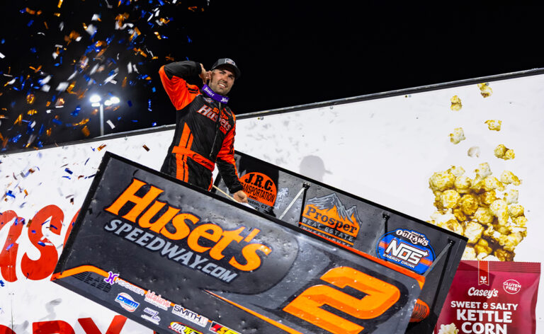 David Gravel celebrates in Knoxville Raceway Victory Lane