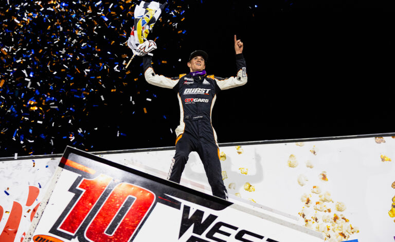 Ryan Timms celebrates at Knoxville Raceway