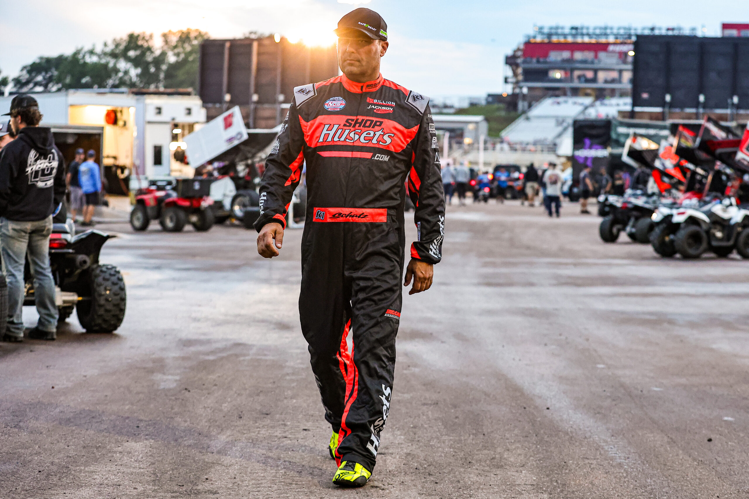 Donny Schatz walking in his fire suit