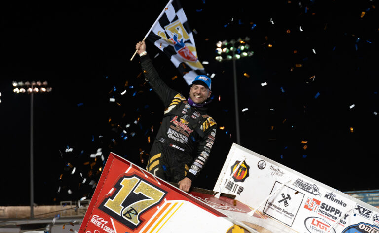 COOL IN CALI: Balog Fends Off Gravel for Perris World of Outlaws Victory