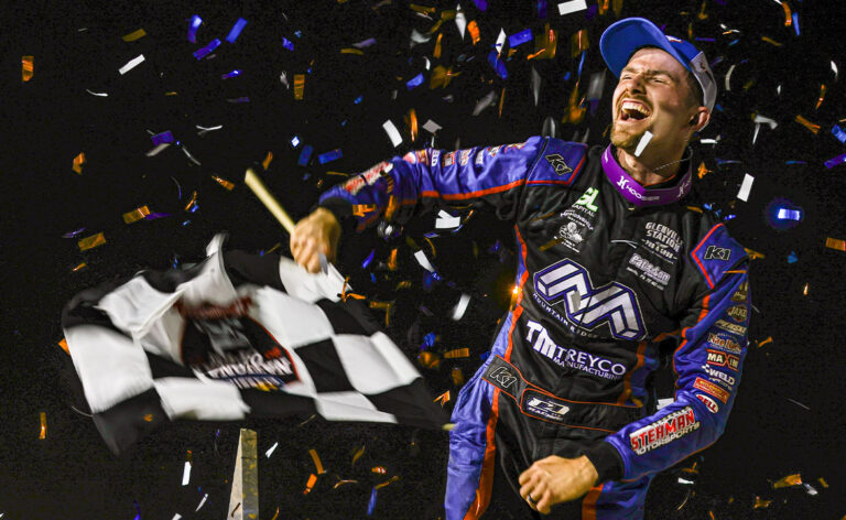 Chase Dietz celebrating his Williams Grove win
