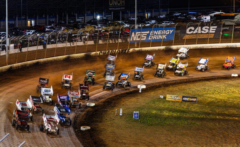 World of Outlaws Sprint Cars take the green flag at The Dirt Track at Charlotte