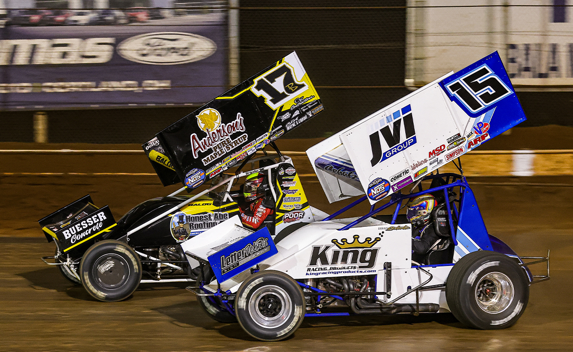 Donny Schatz and Bill Balog race side by side