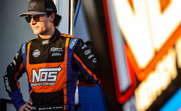 Spencer Bayston in his NOS Energy Drink fire suit