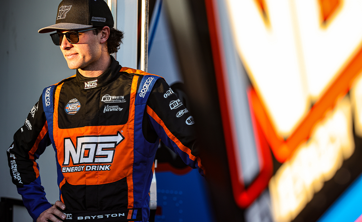 Spencer Bayston in his NOS Energy Drink fire suit