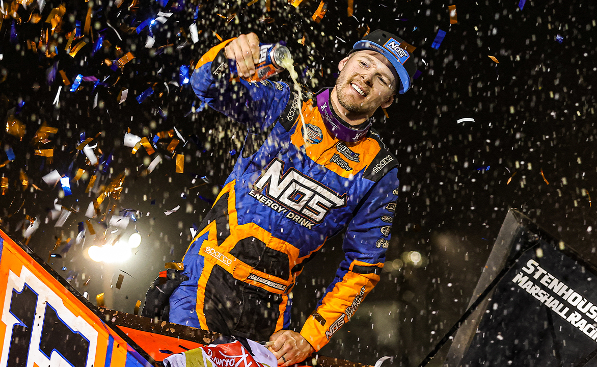 Sheldon Haudenschild celebrates a win