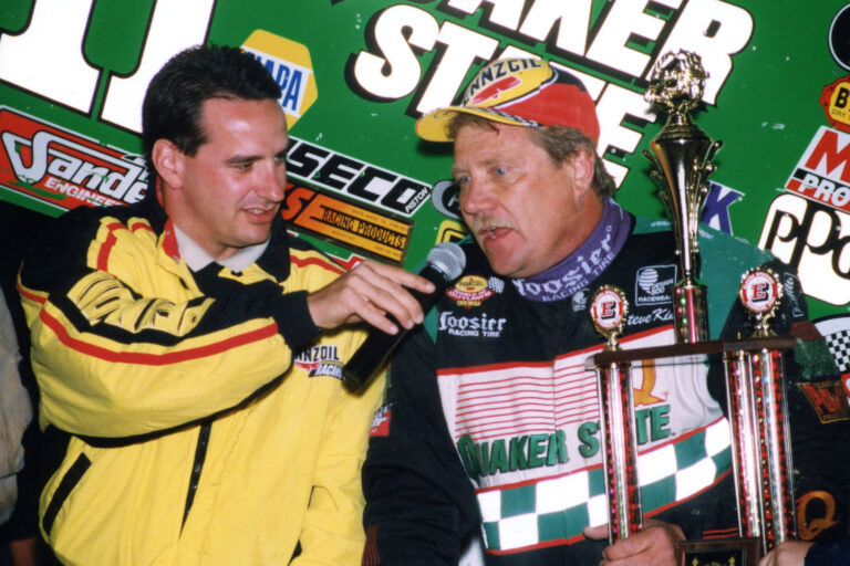 Johnny Gibson interviewing Steve Kinser