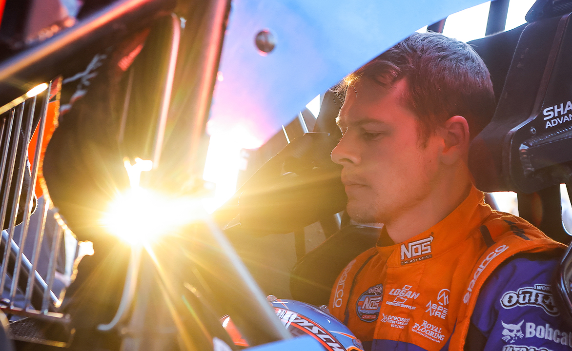 Sheldon Haudenschild sitting in the KCP Racing No. 18