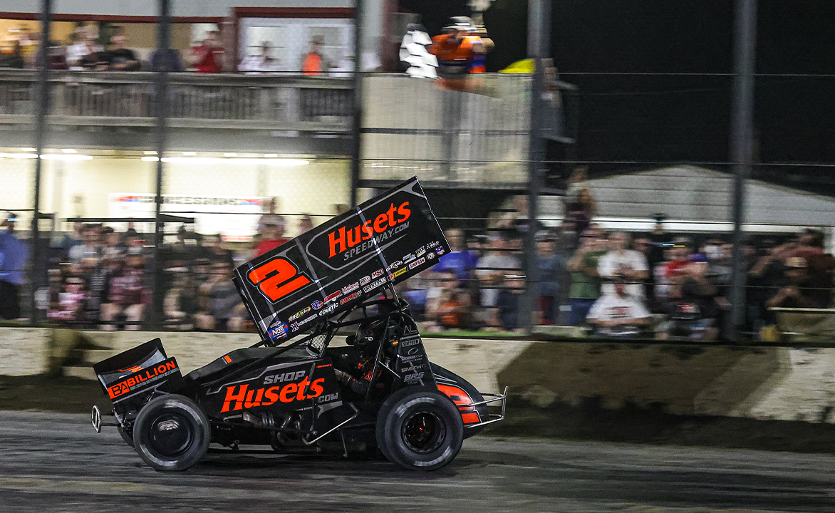 David Gravel taking the checkered flag at Creek County Speedway