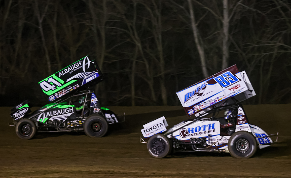 Carson Macedo and Buddy Kofoid race side by side at US 36 Raceway