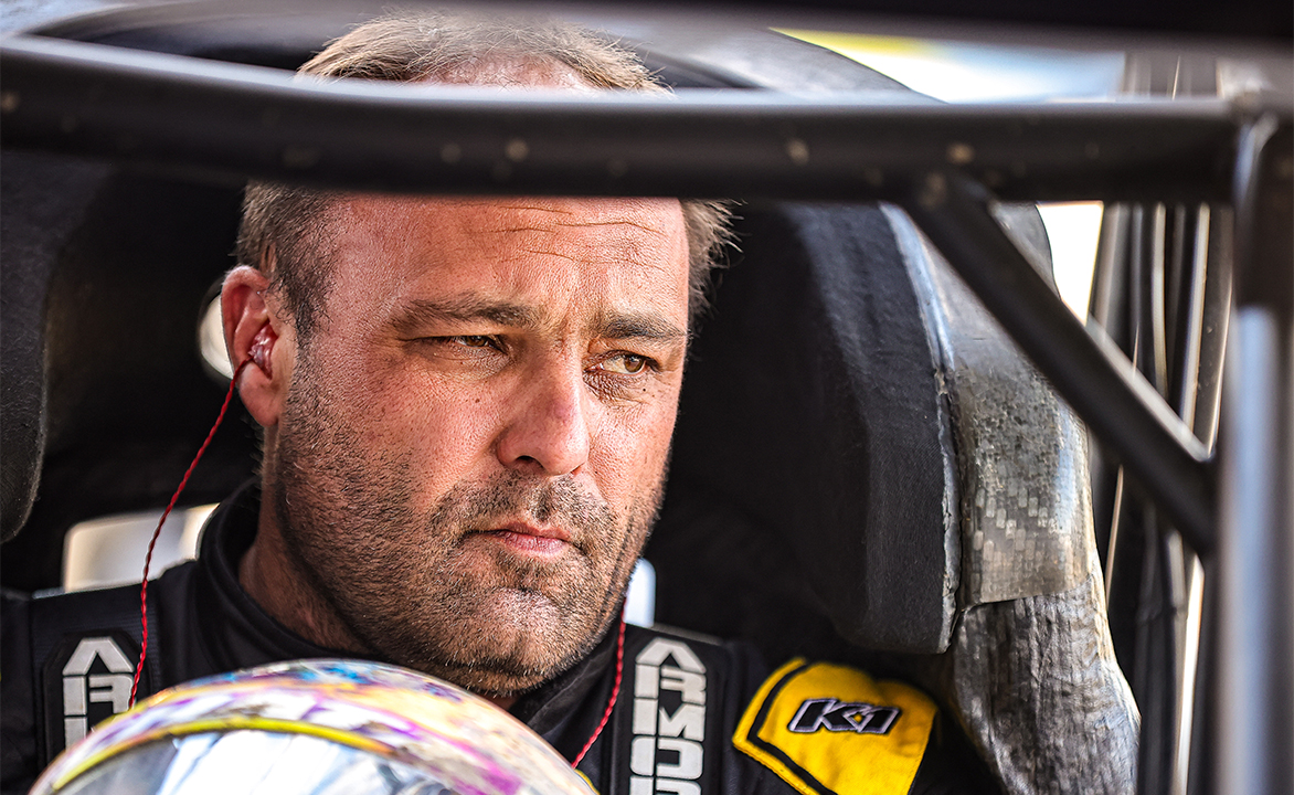 Donny Schatz sitting in the CJB Motorsports No. 15