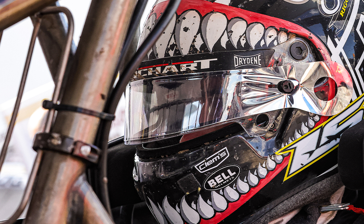 Logan Schuchart with his helment on
