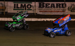 Carson Macedo races ahead of Spencer Bayston at Jacksonville Speedway