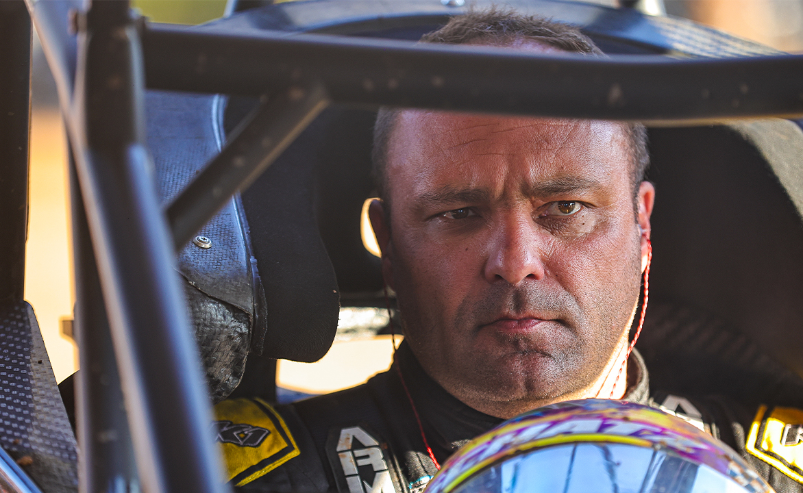 Donny Schatz sitting in the CJB Motorsports No. 15