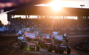 World of Outlaws Sprint Cars lined up for a Heat Race