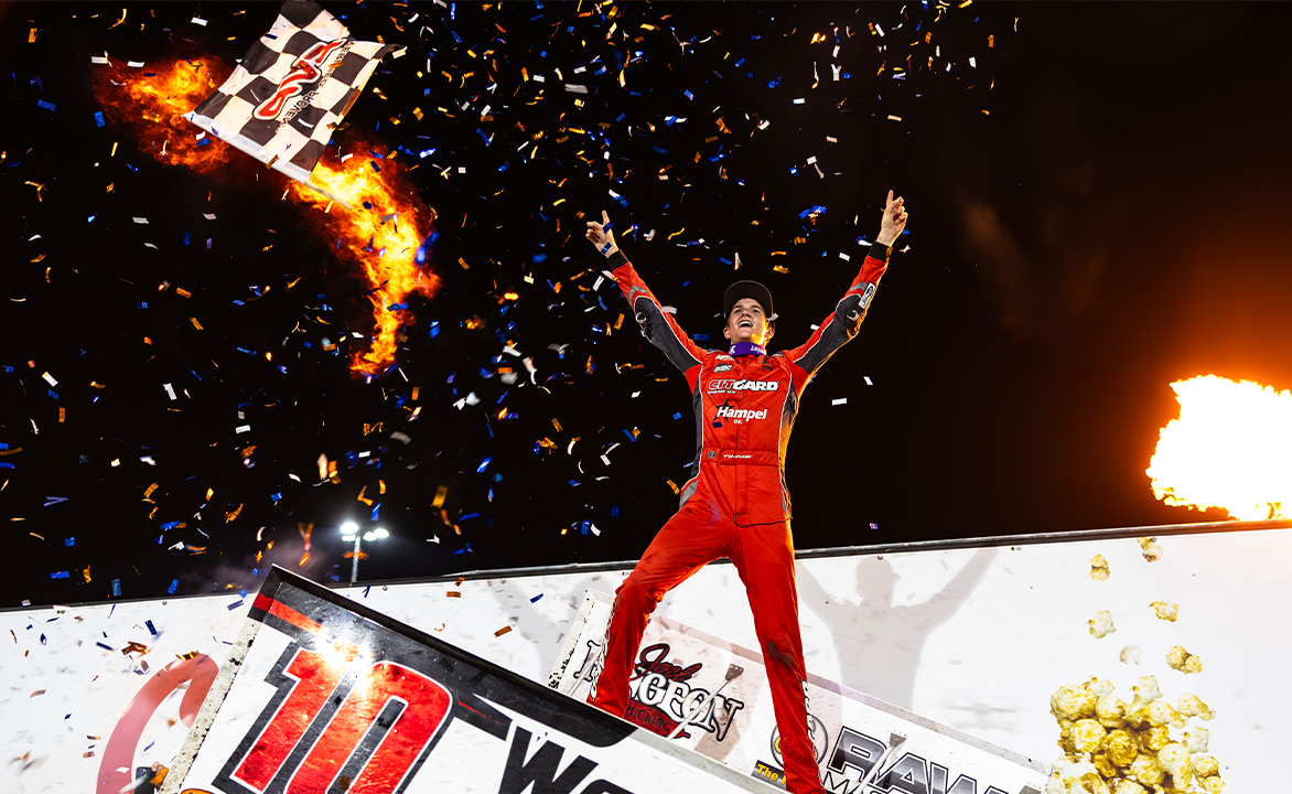 Ryan Timms celebrating at the Knoxville Nationals