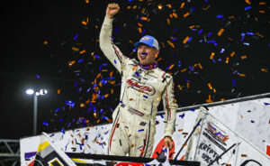 Brent Marks celebrating at Knoxville Raceway