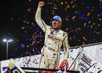 Brent Marks celebrating at Knoxville Raceway