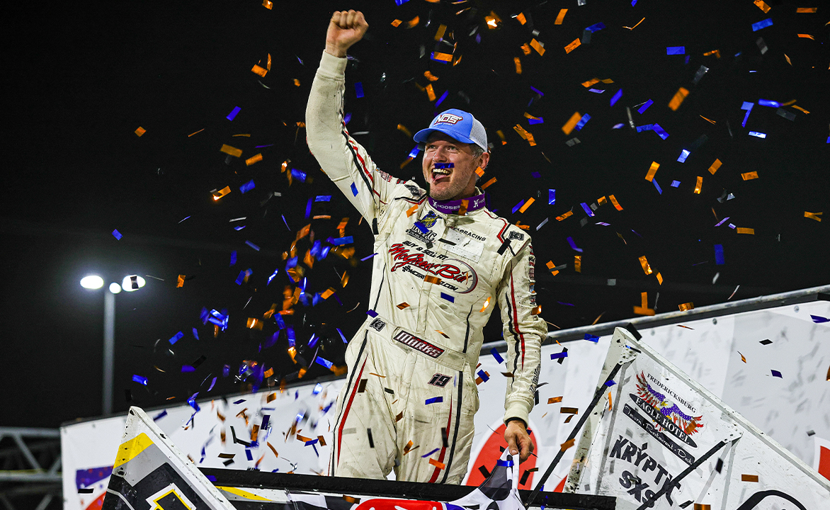 Brent Marks celebrating at Knoxville Raceway