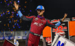 Buddy Kofoid celebrating at Huset's Speedway