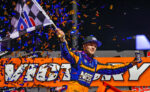 Sheldon Haudenschild celebrating at Huset's Speedway