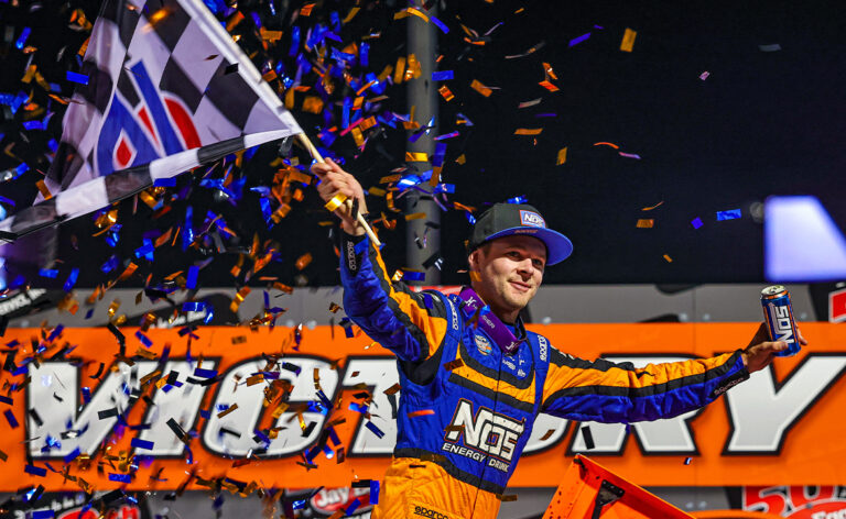 SECOND NO MORE: Haudenschild Tops Huset’s High Bank Nationals Prelim Barnburner