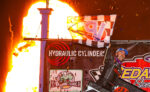 David Gravel celebrates at Cedar Lake Speedway