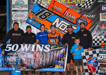 Sheldon Haudenschild and KCP Racing in Cedar Lake Speedway Victory Lane