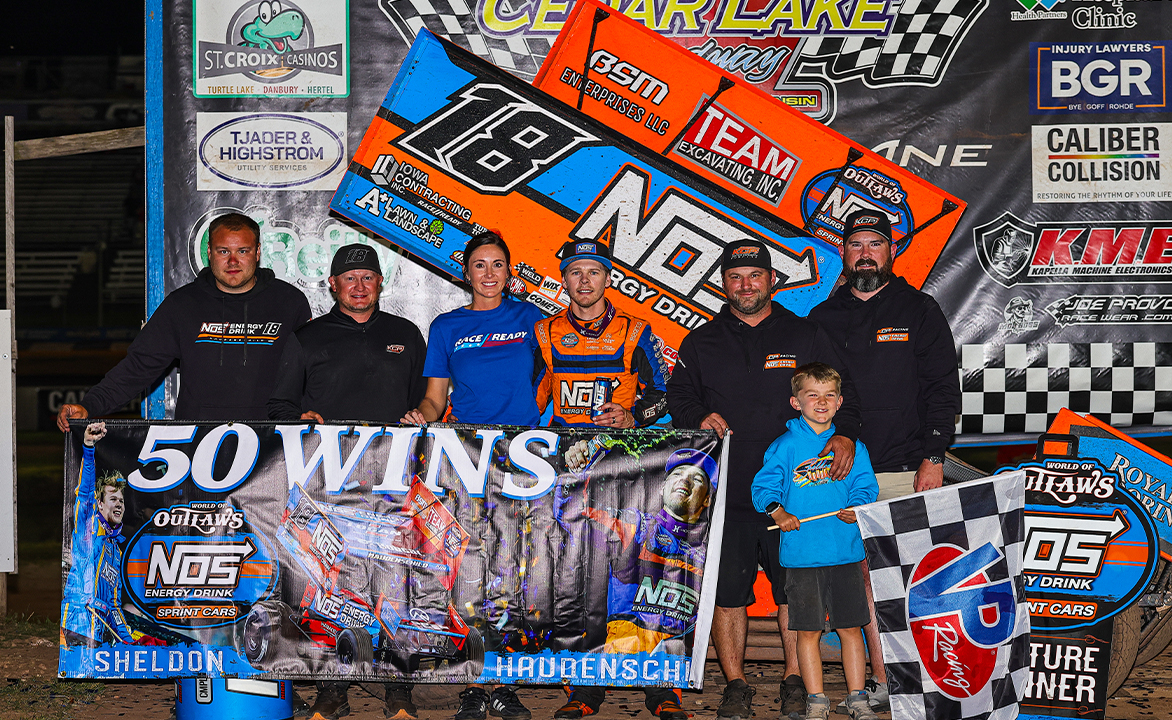 Sheldon Haudenschild and KCP Racing in Cedar Lake Speedway Victory Lane