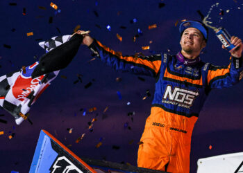 Sheldon Haudenschild celebrating at Hartford Speedway