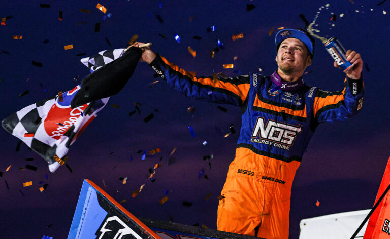 Sheldon Haudenschild celebrating at Hartford Speedway
