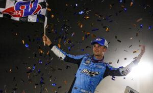 Buddy Kofoid celebrating at Wilmot Raceway