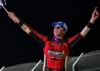 Bryce Lucius celebrates at Attica Raceway Park